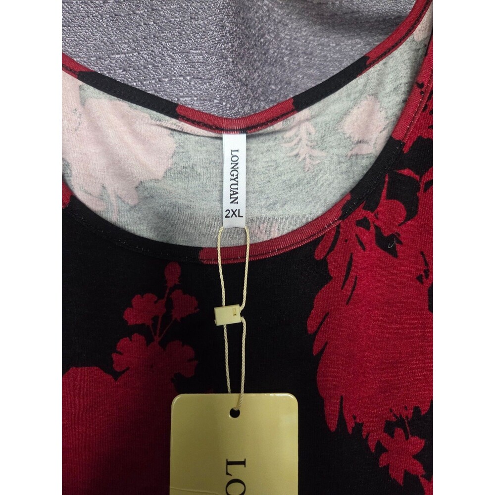 Women's dress knee length red and black floral sz 2XL - Picture 2 of 4